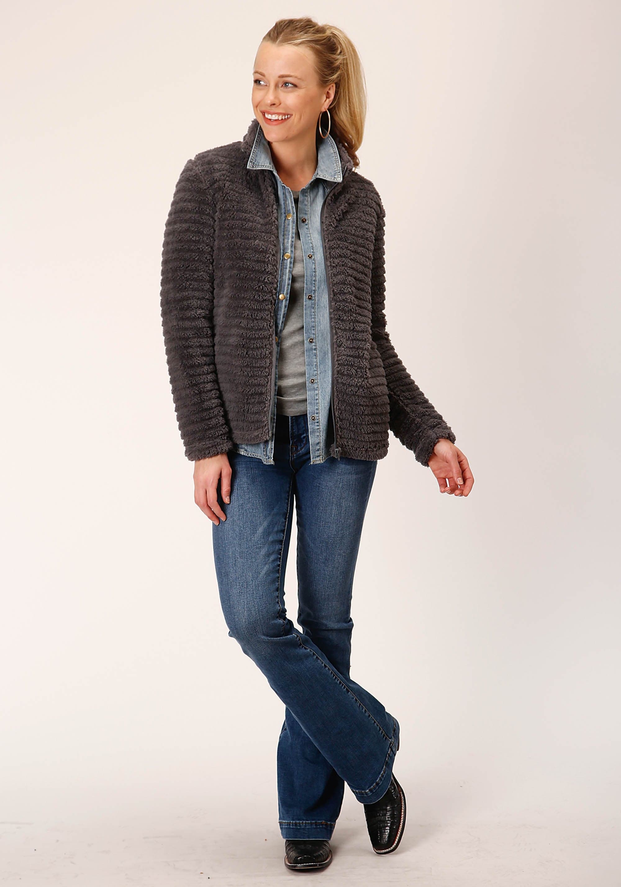 Roper Womens Faux Mink Fleece Jacket Pullover - Roper