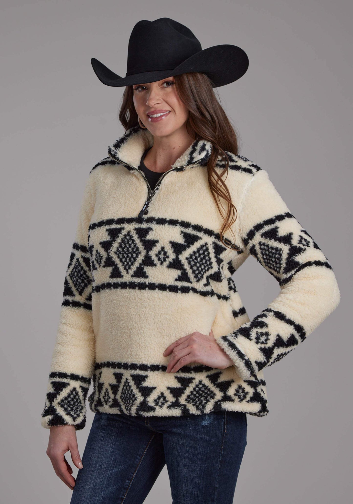 Roper Womens Black Cream Aztec Stripe Zipper Jacket - Roper - Flyclothing LLC