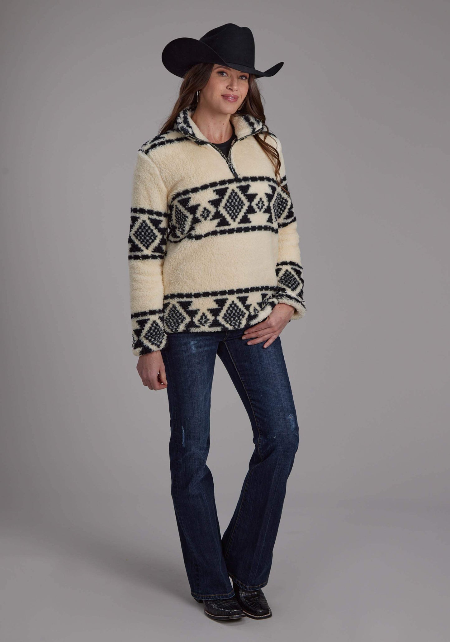Roper Womens Black Cream Aztec Stripe Zipper Jacket - Roper - Flyclothing LLC