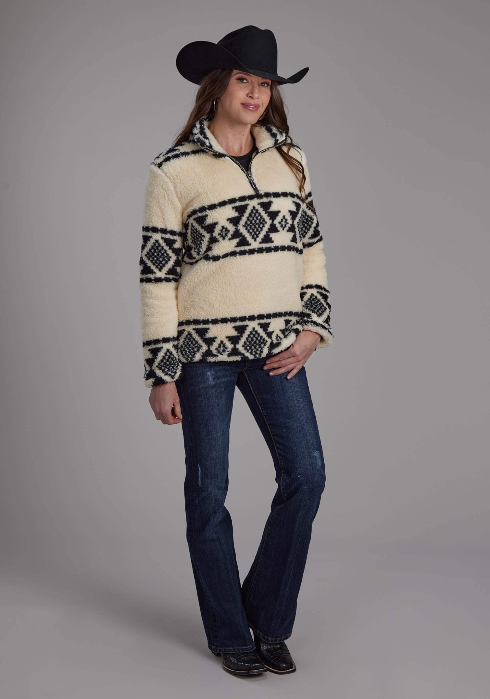Roper Womens Black Cream Aztec Stripe Zipper Jacket - Roper - Flyclothing LLC