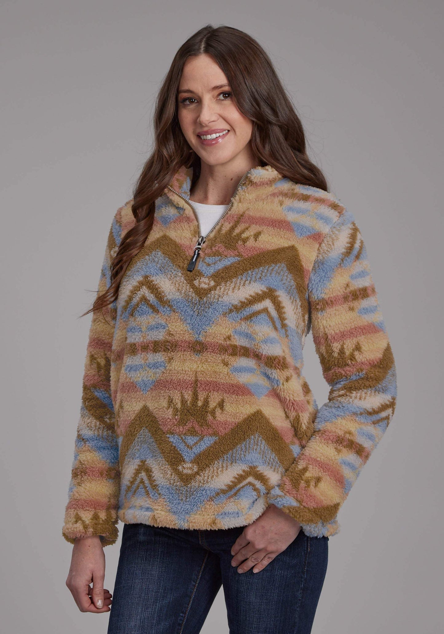 Roper Womens Brown Aztec Print Zipper Jacket - Roper - Flyclothing LLC
