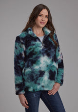 Roper Womens Blue Tie Dye Polar Fleece Zipper Jacket