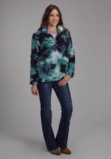 Roper Womens Blue Tie Dye Polar Fleece Zipper Jacket