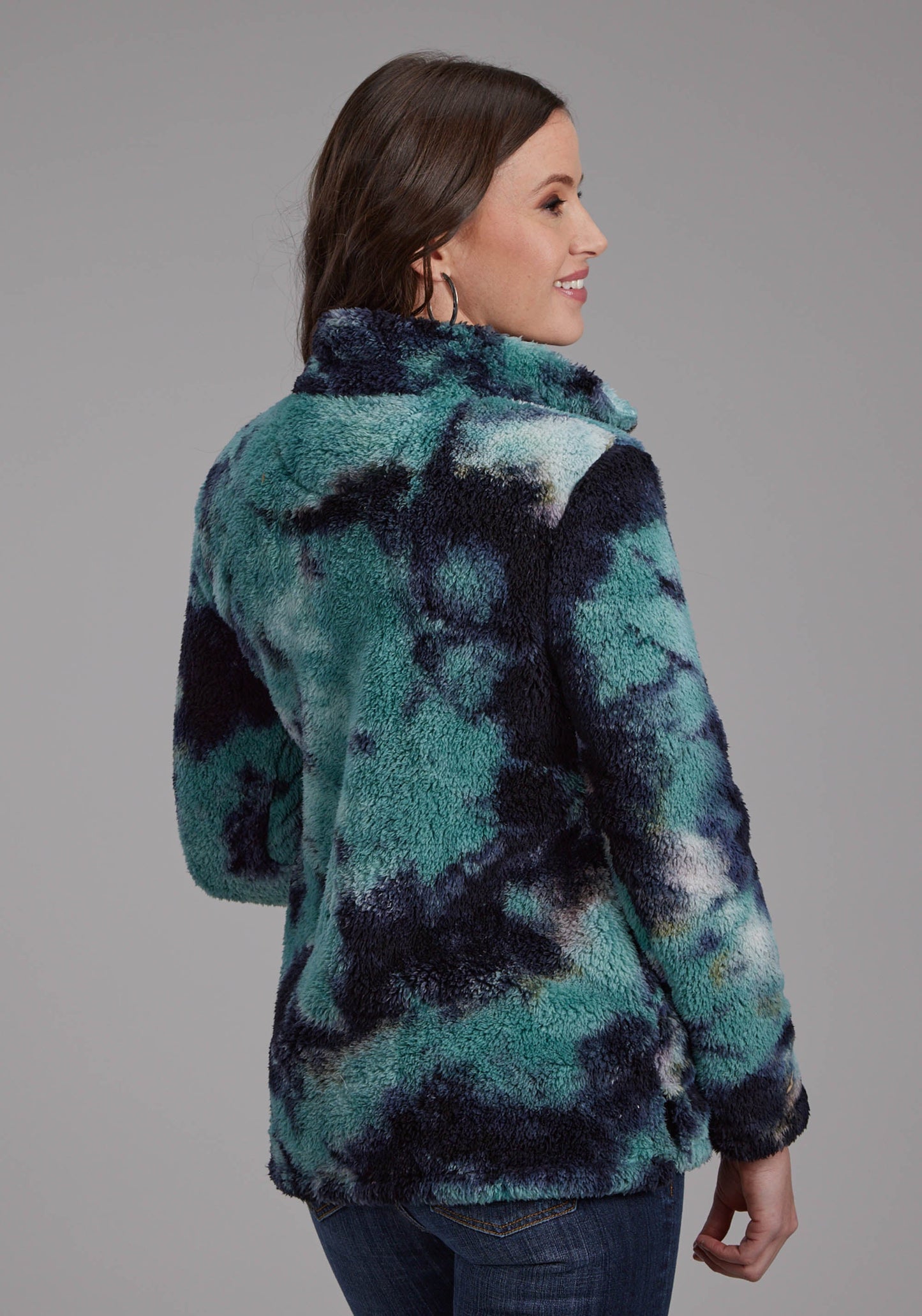 Roper Womens Blue Tie Dye Polar Fleece Zipper Jacket
