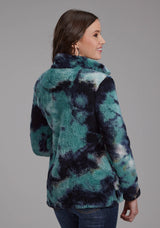 Roper Womens Blue Tie Dye Polar Fleece Zipper Jacket