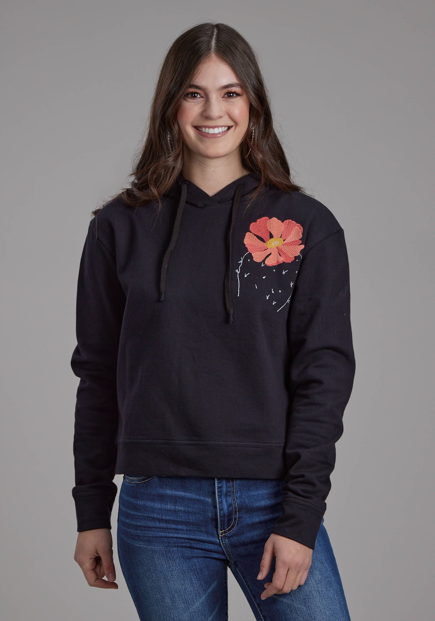 Roper Womens Black Cotton Fleece Hoodie Pullover Jacket