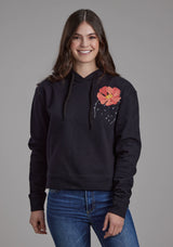 Roper Womens Black Cotton Fleece Hoodie Pullover Jacket
