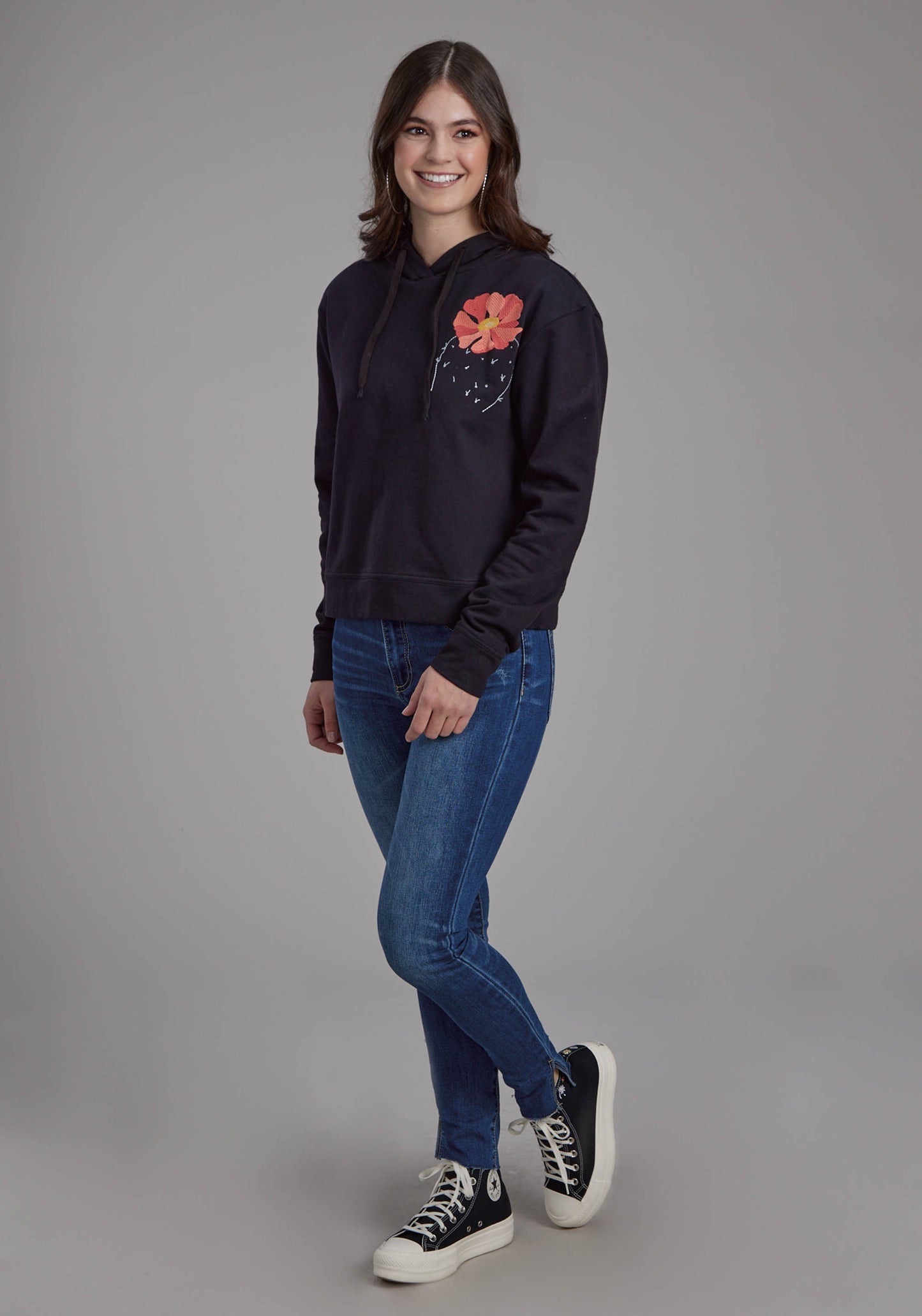 Roper Womens Black Cotton Fleece Hoodie Pullover Jacket