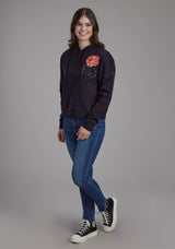 Roper Womens Black Cotton Fleece Hoodie Pullover Jacket