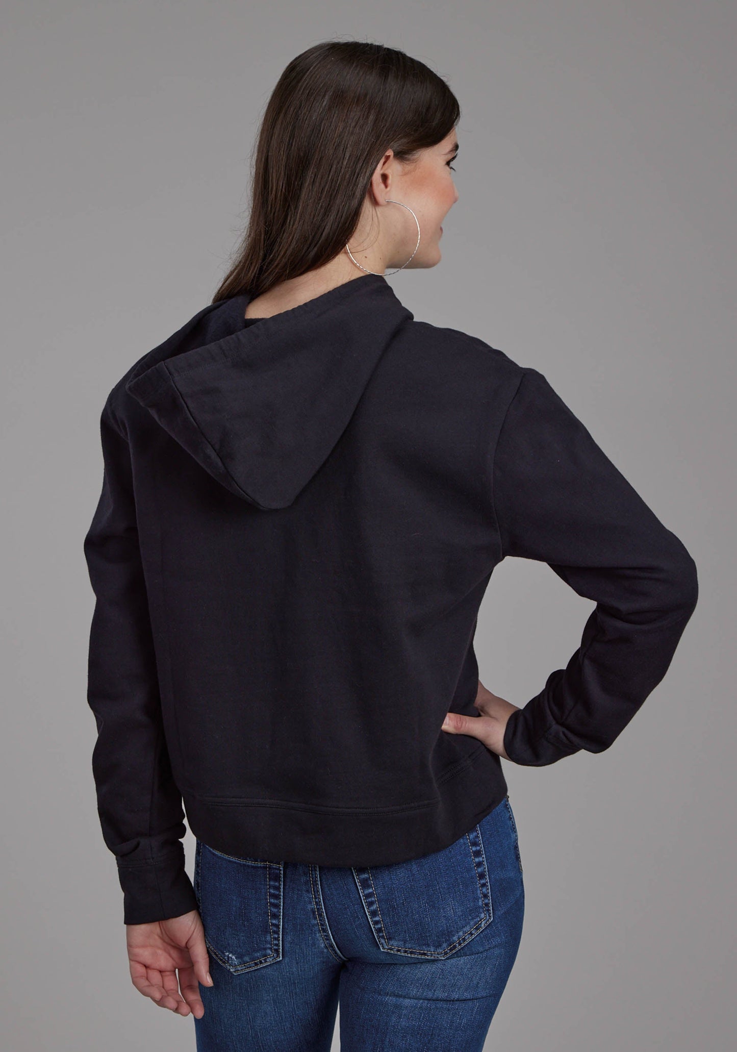 Roper Womens Black Cotton Fleece Hoodie Pullover Jacket
