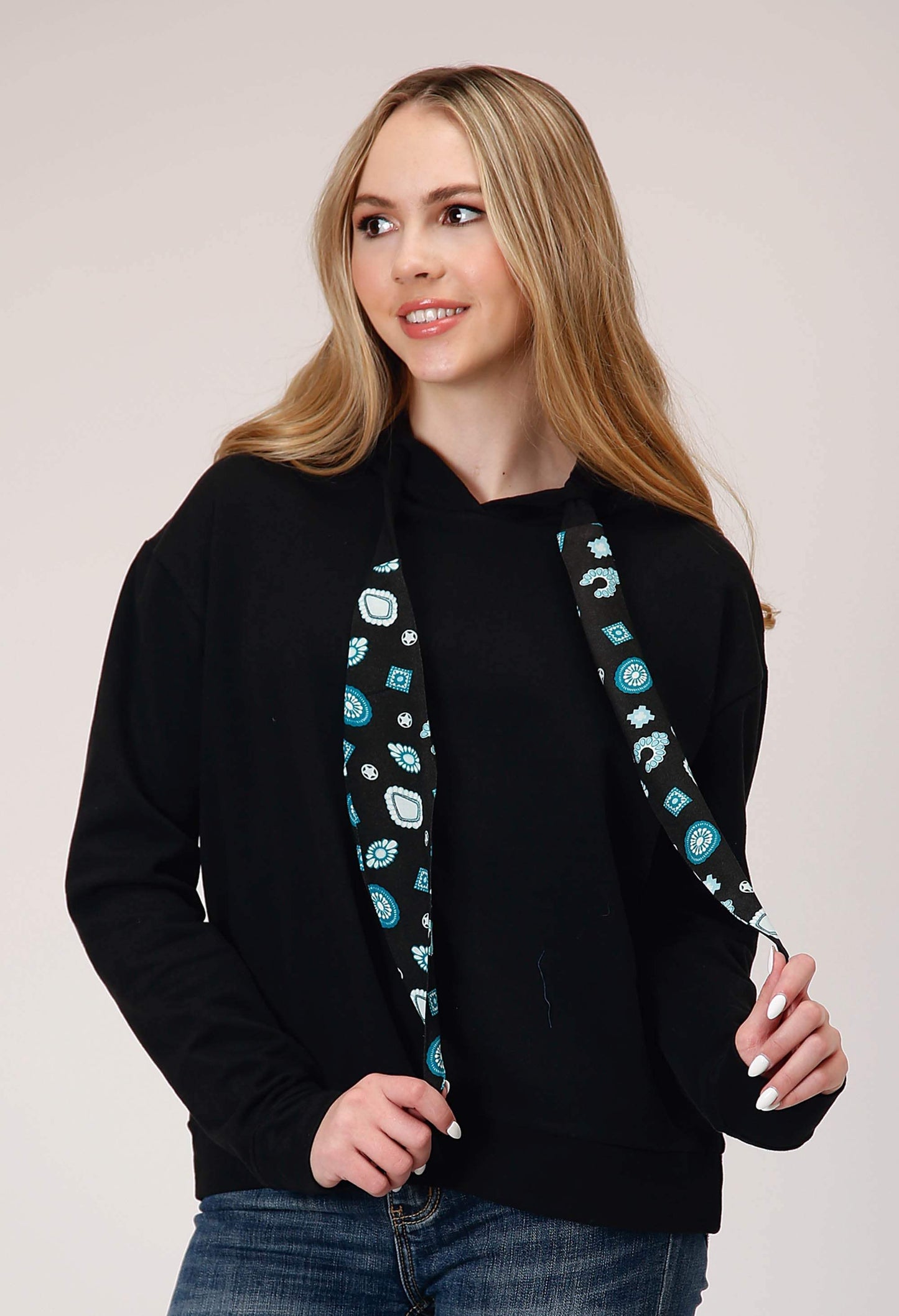 Roper Womens Cotton Fleece Slouchy Pullover Hoodie With Contrast Fabric Bandana Hood Ties - Roper - Flyclothing LLC