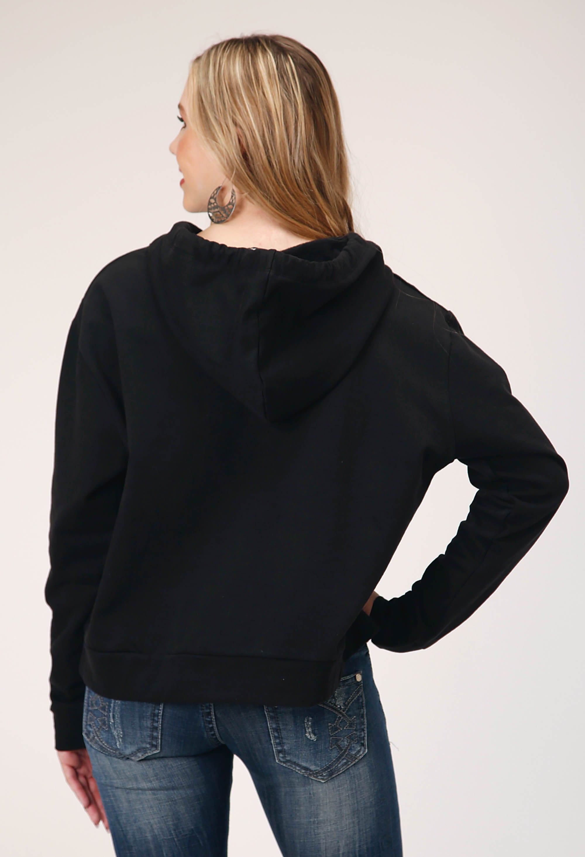 Roper Womens Cotton Fleece Slouchy Pullover Hoodie With Contrast Fabric Bandana Hood Ties - Roper