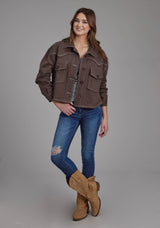Roper Womens Cotton Fleece Long Sleeve Crop Button Jacket