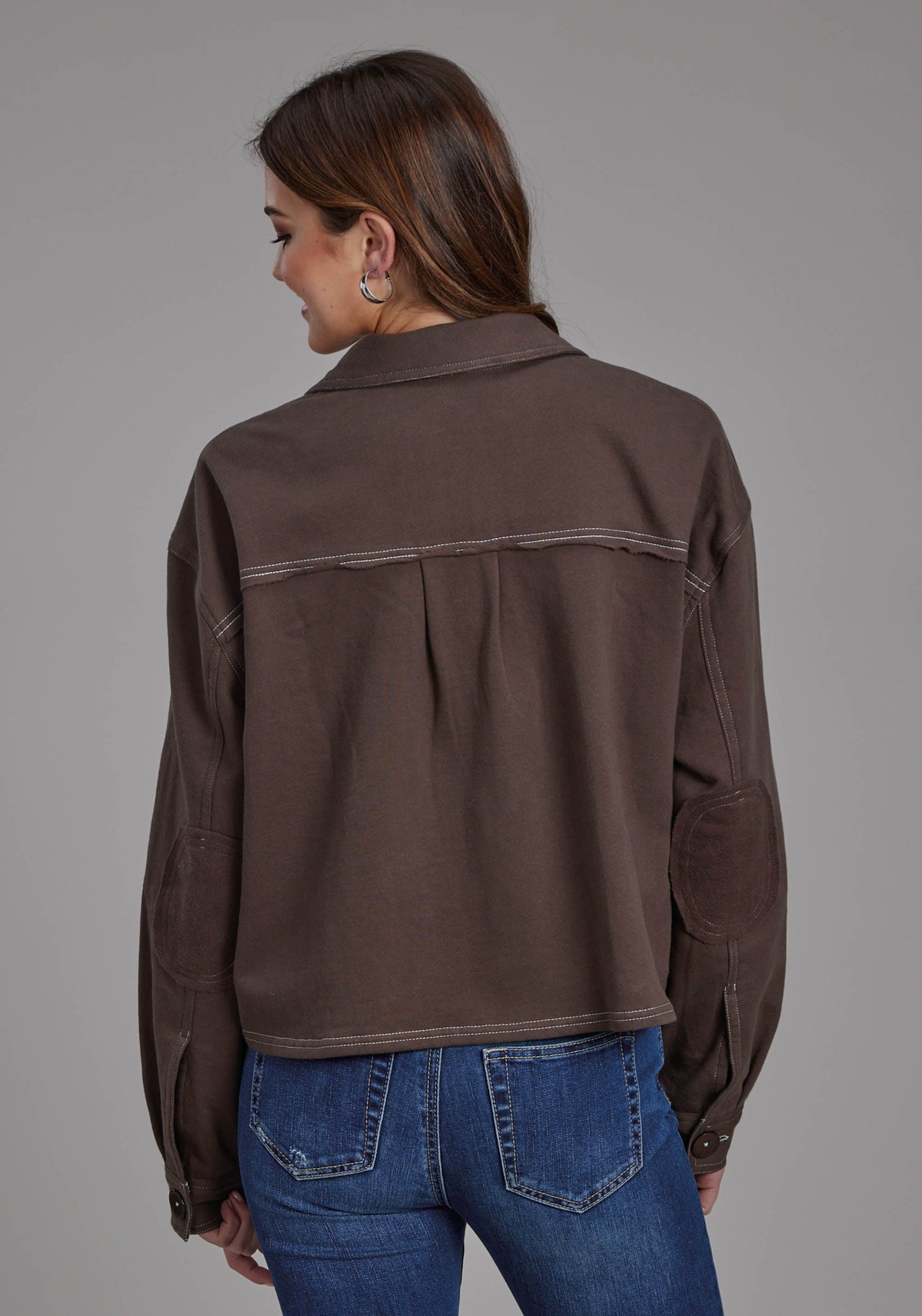 Roper Womens Cotton Fleece Long Sleeve Crop Button Jacket