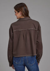 Roper Womens Cotton Fleece Long Sleeve Crop Button Jacket
