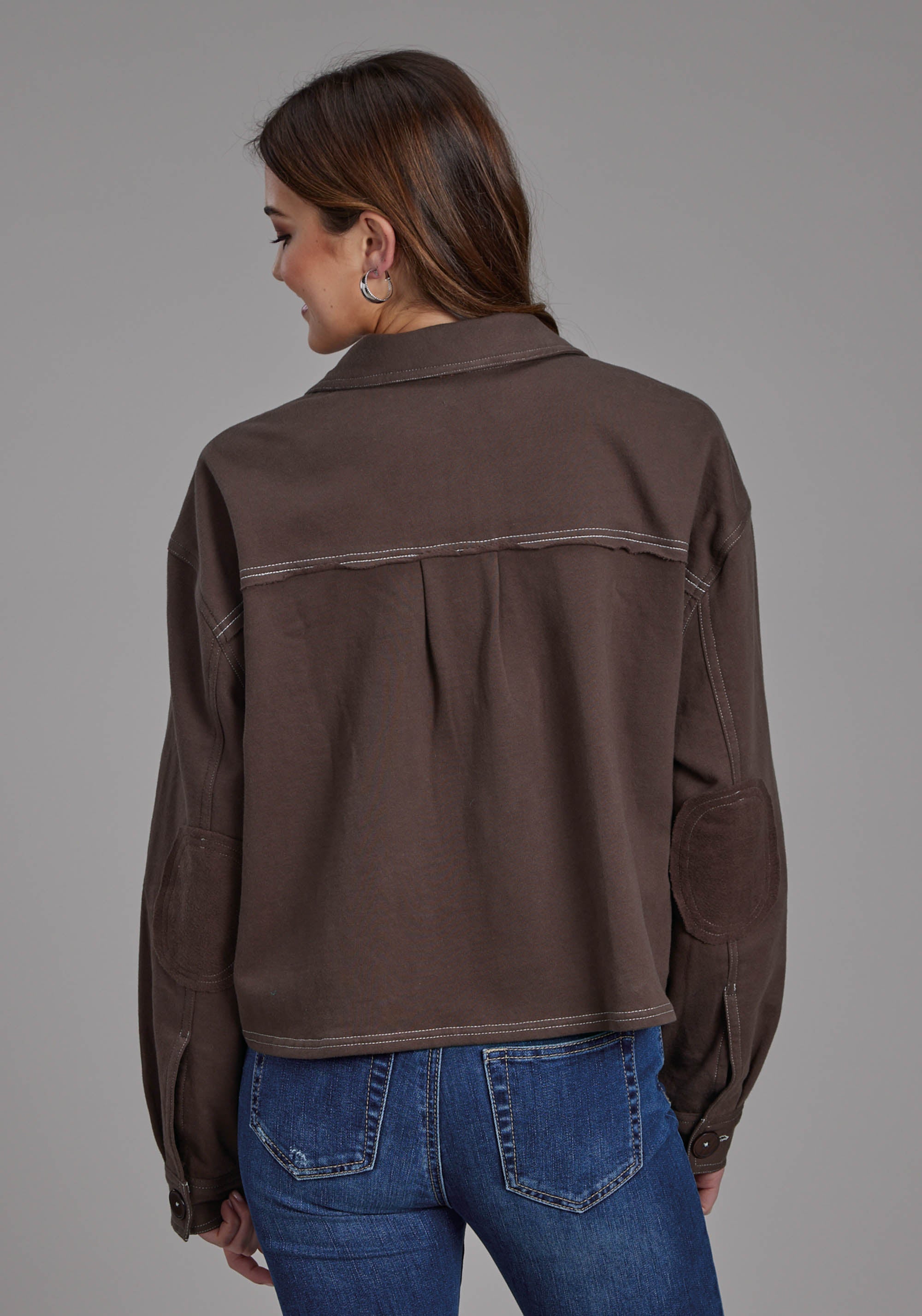 Roper Womens Cotton Fleece Long Sleeve Crop Button Jacket