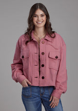 Roper Womens Dusty Pink Fleece Cropped Button Jacket