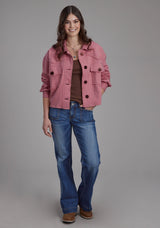 Roper Womens Dusty Pink Fleece Cropped Button Jacket