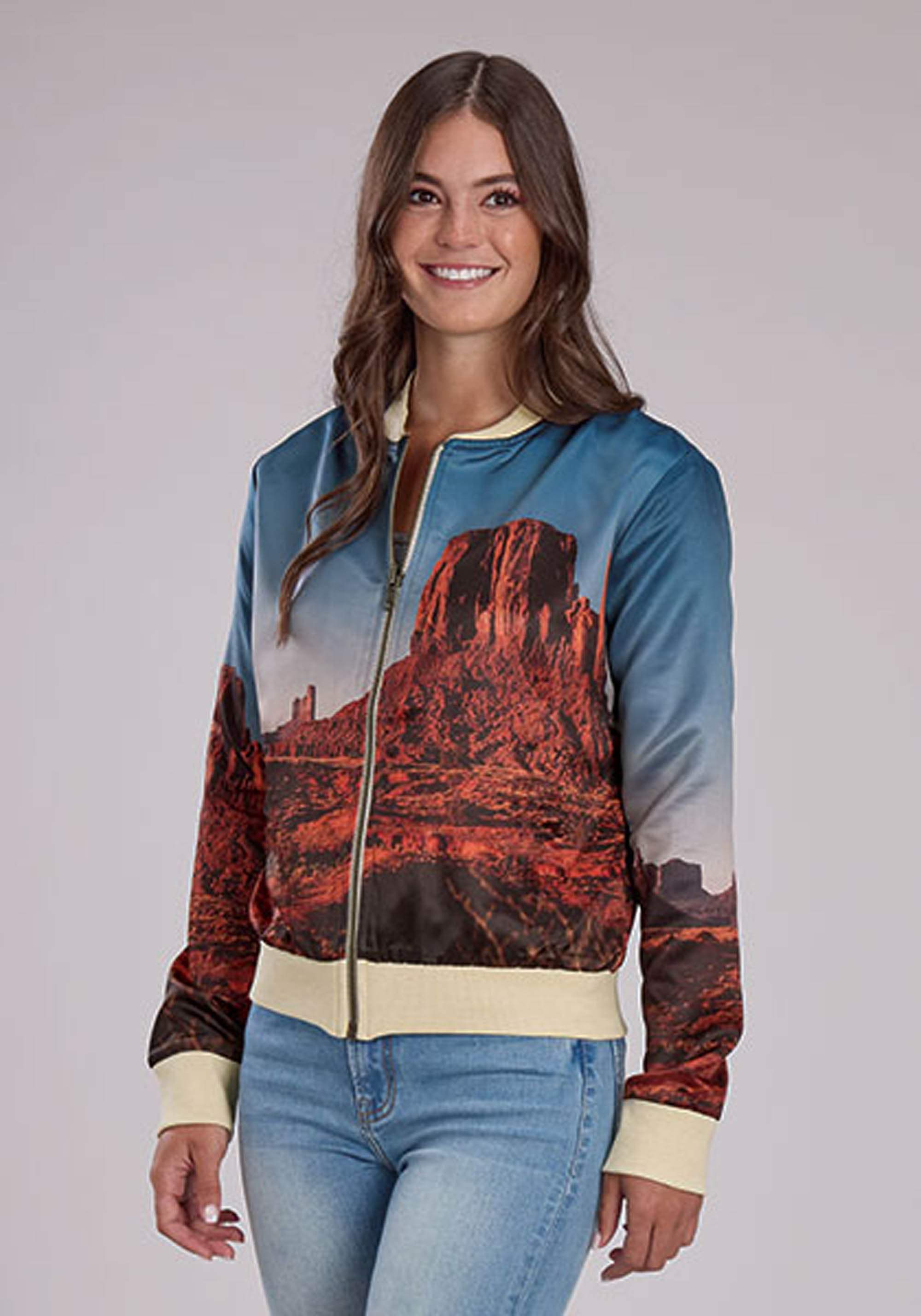 Roper Womens Desert View Print Satin Jacket Zipper Blazer - Roper - Flyclothing LLC