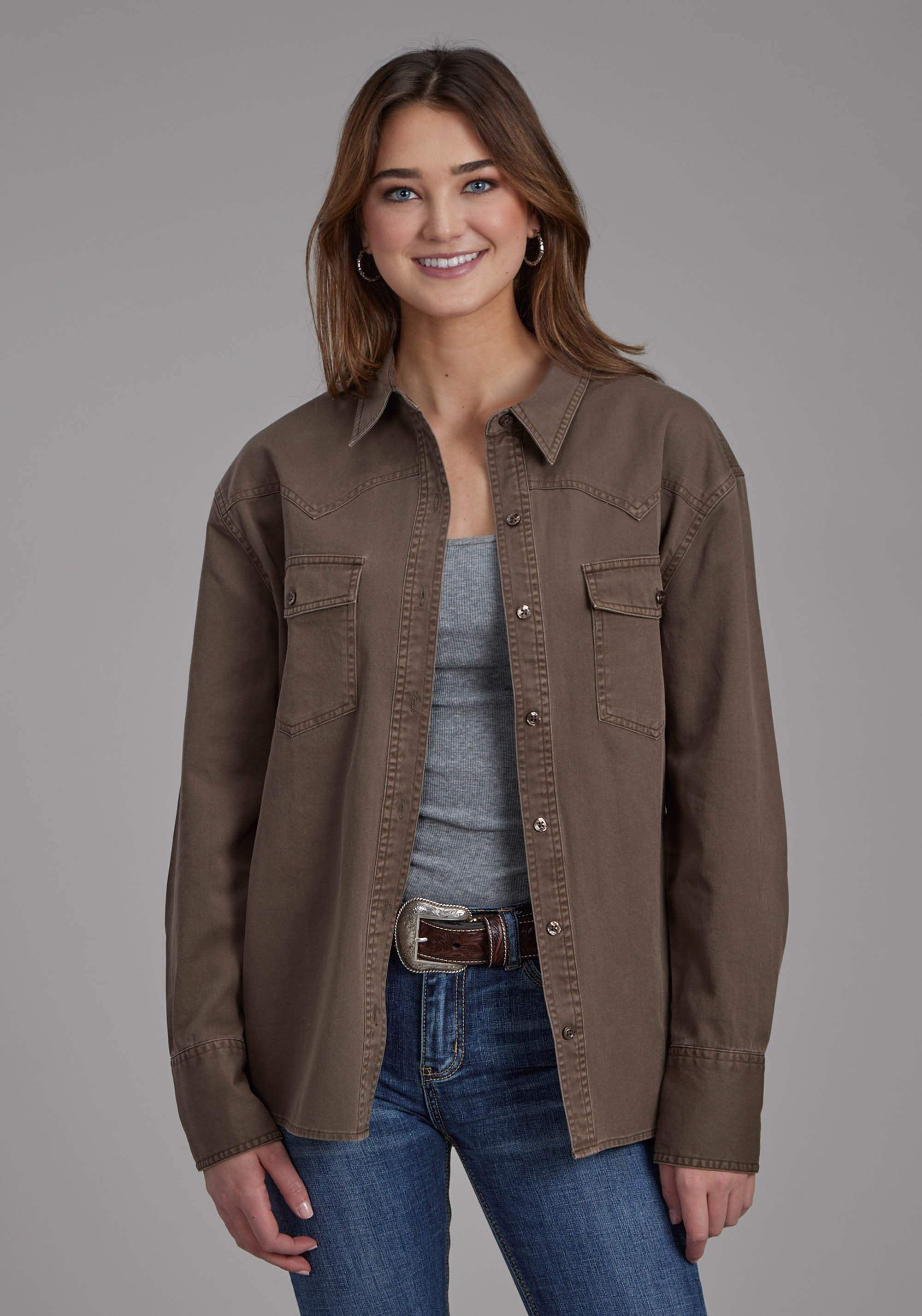 Roper Womens Pigment Dyed Twill Oversized Button Jacket - Roper - Flyclothing LLC