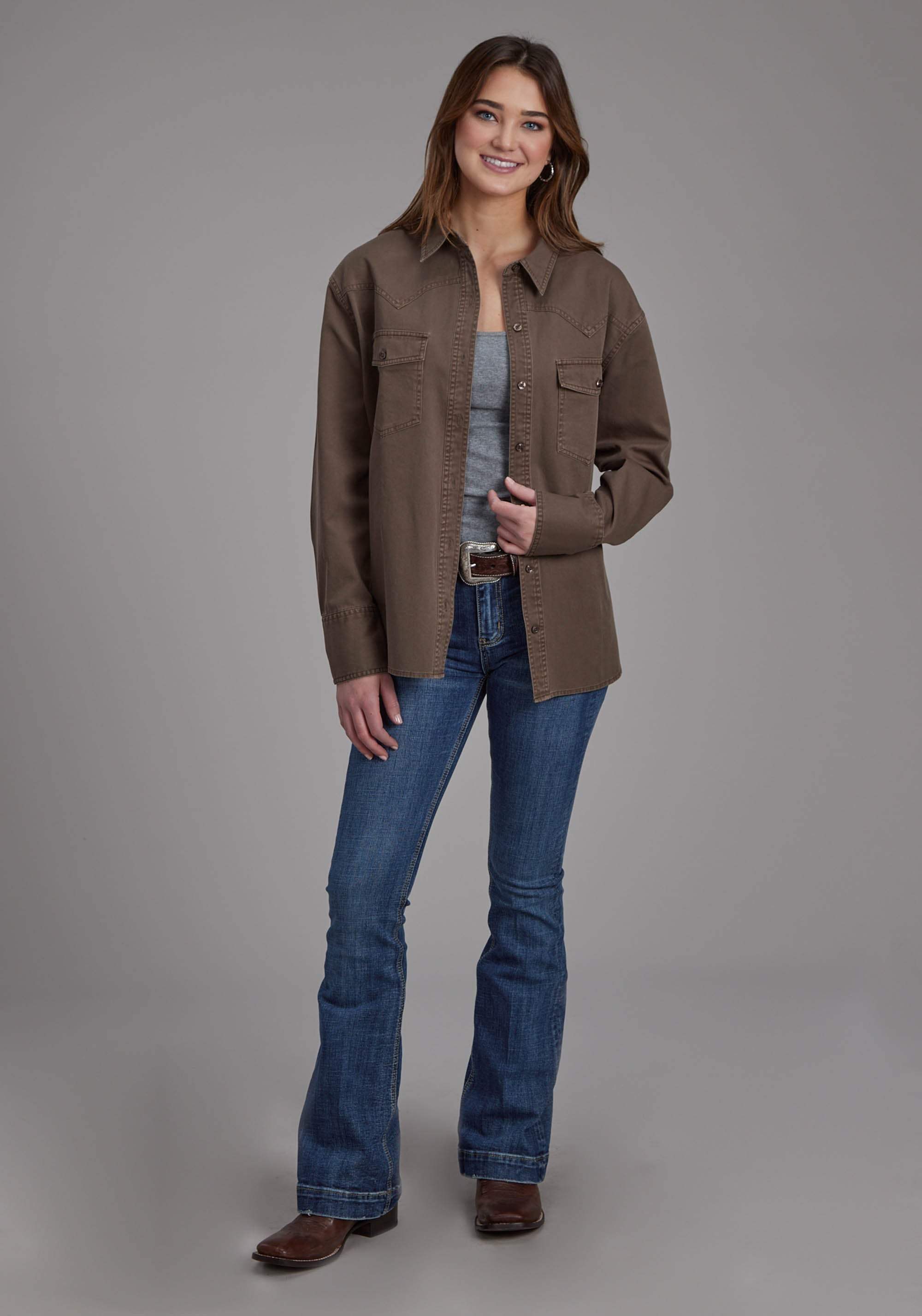 Roper Womens Pigment Dyed Twill Oversized Button Jacket - Roper - Flyclothing LLC