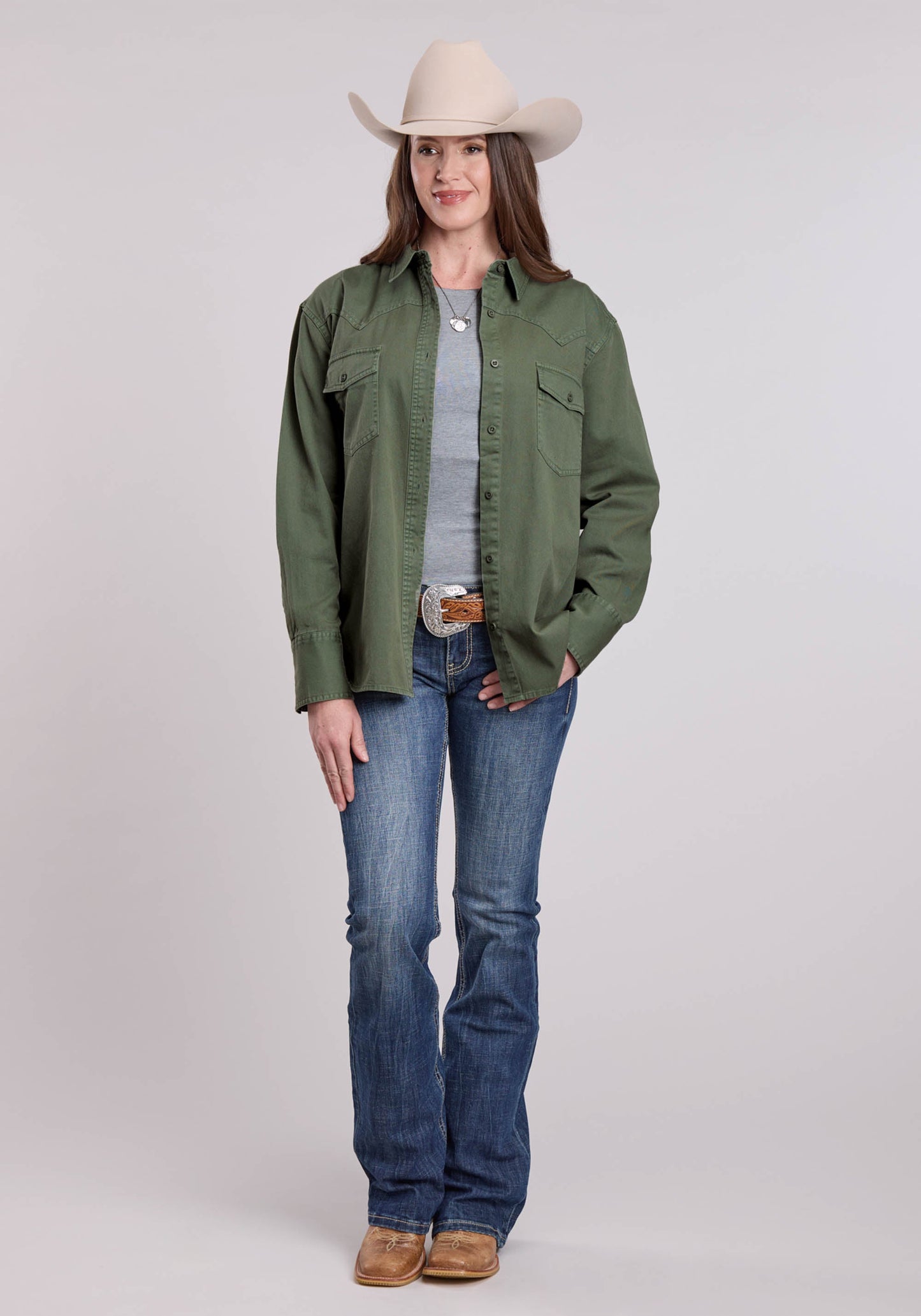 Roper Womens Jacket Button Loden Pigment Dyed Shirt Western Jacket