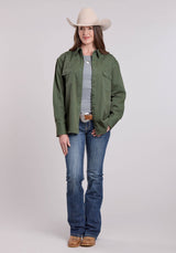 Roper Womens Jacket Button Loden Pigment Dyed Shirt Western Jacket