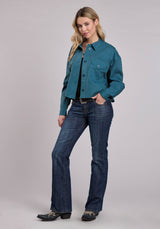 Roper Womens Jacket Button Turquoise Pigment Dyed Crop Jckt Western Jacket