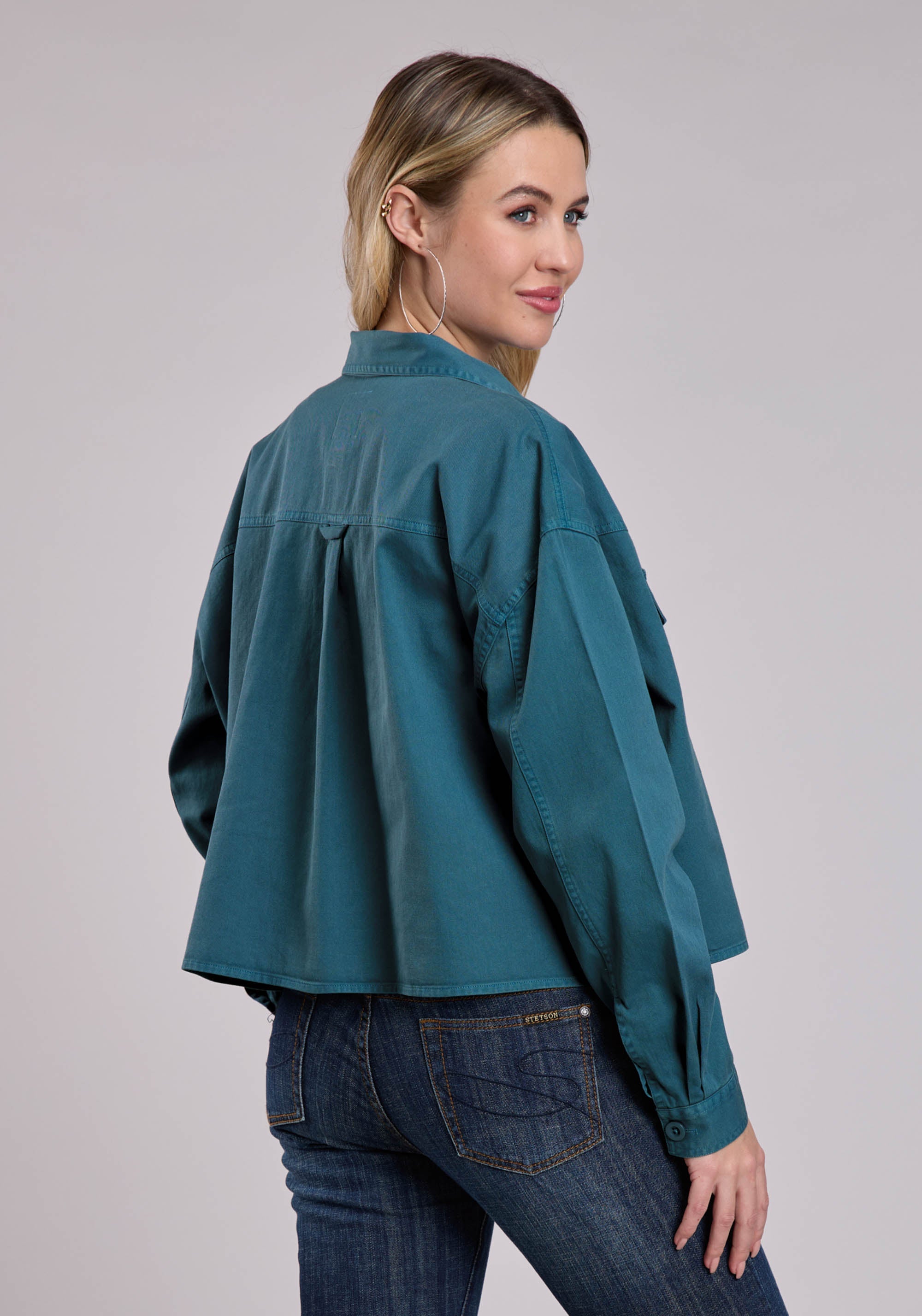 Roper Womens Jacket Button Turquoise Pigment Dyed Crop Jckt Western Jacket