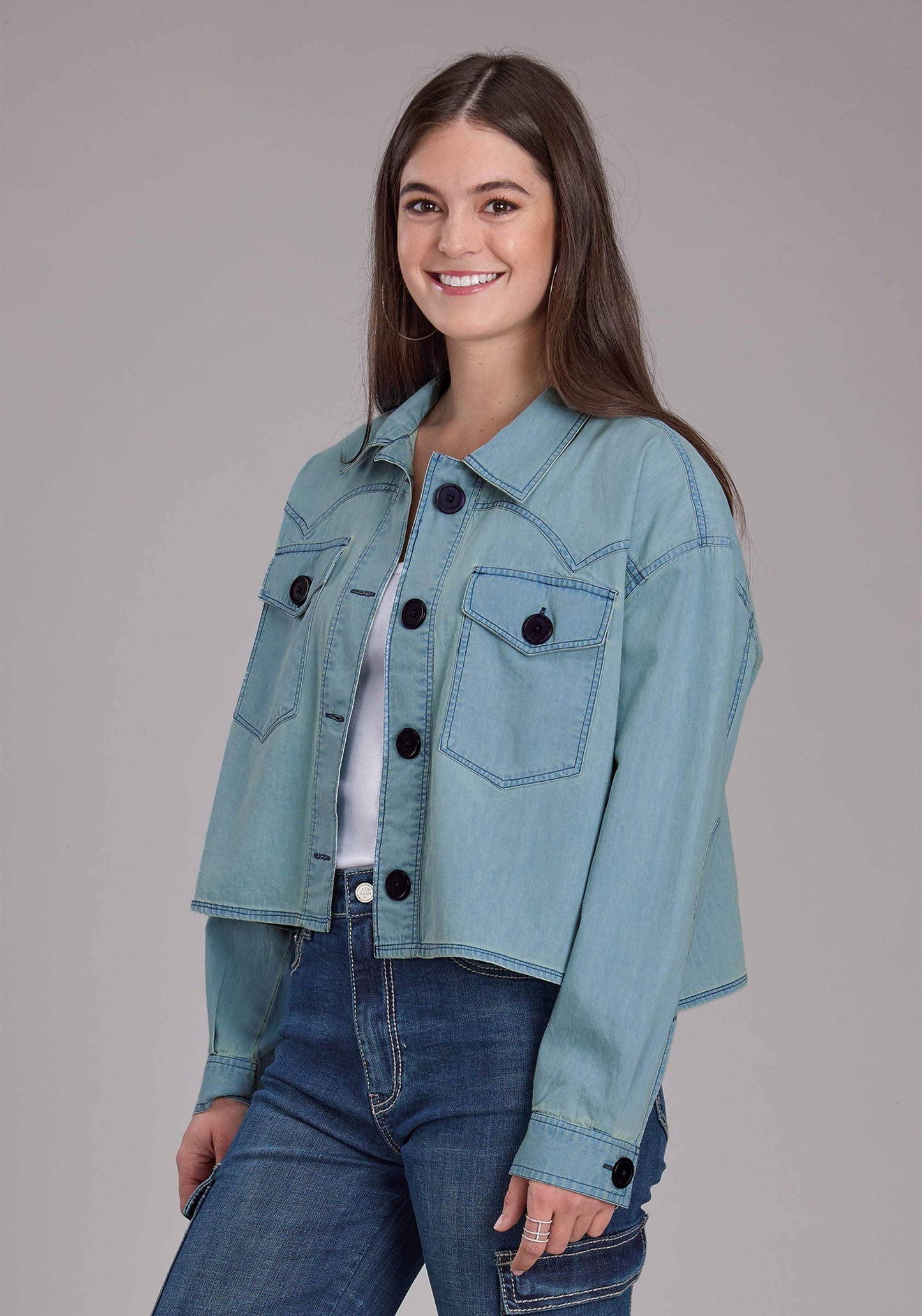 Roper Womens Light Blue Denim Button Jacket - Roper - Flyclothing LLC