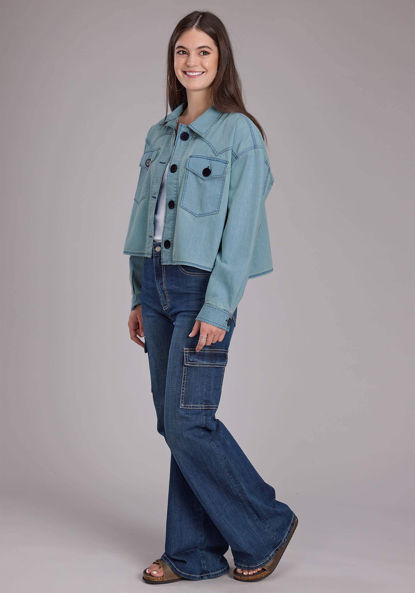 Roper Womens Light Blue Denim Button Jacket - Roper - Flyclothing LLC
