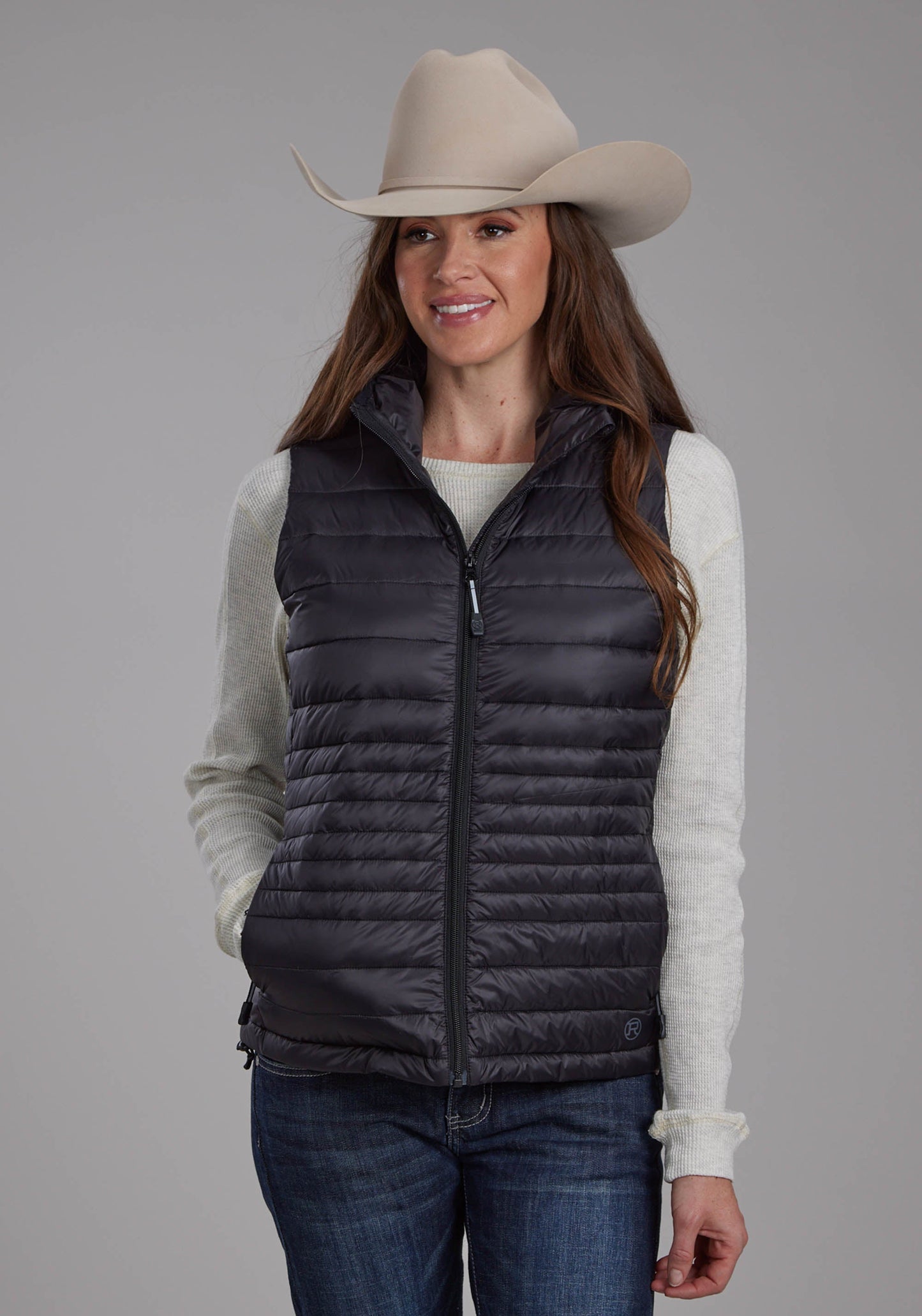 Roper Womens Black Nylon Down Proof Coated Zipper Vest