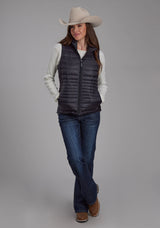 Roper Womens Black Nylon Down Proof Coated Zipper Vest