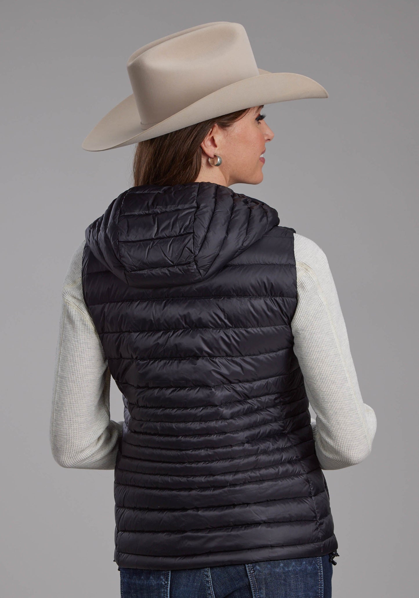 Roper Womens Black Nylon Down Proof Coated Zipper Vest
