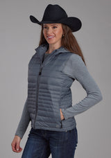 Roper Womens Silver Blue Down Proof Coated Zipper Vest