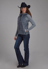 Roper Womens Silver Blue Down Proof Coated Zipper Vest