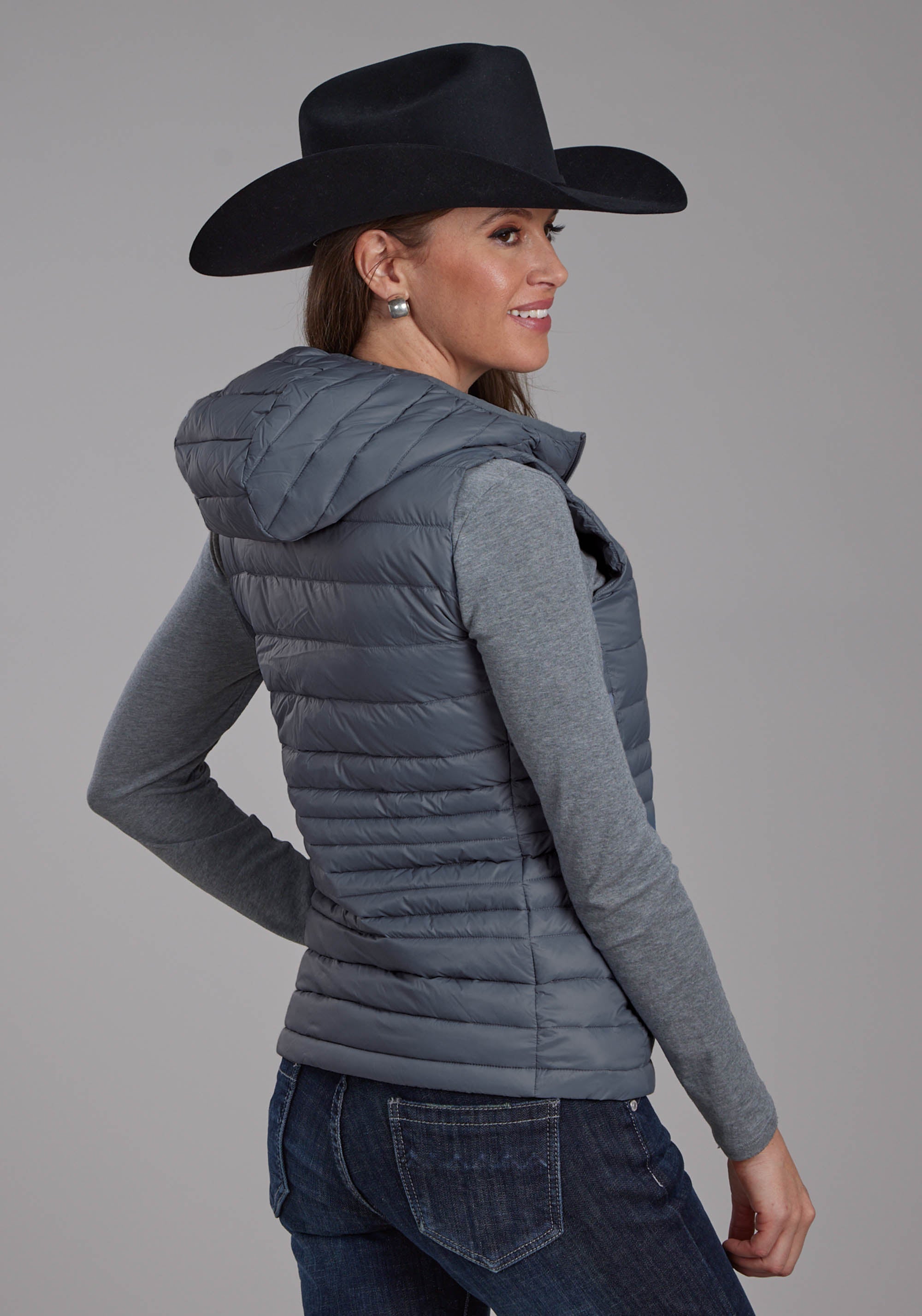 Roper Womens Silver Blue Down Proof Coated Zipper Vest