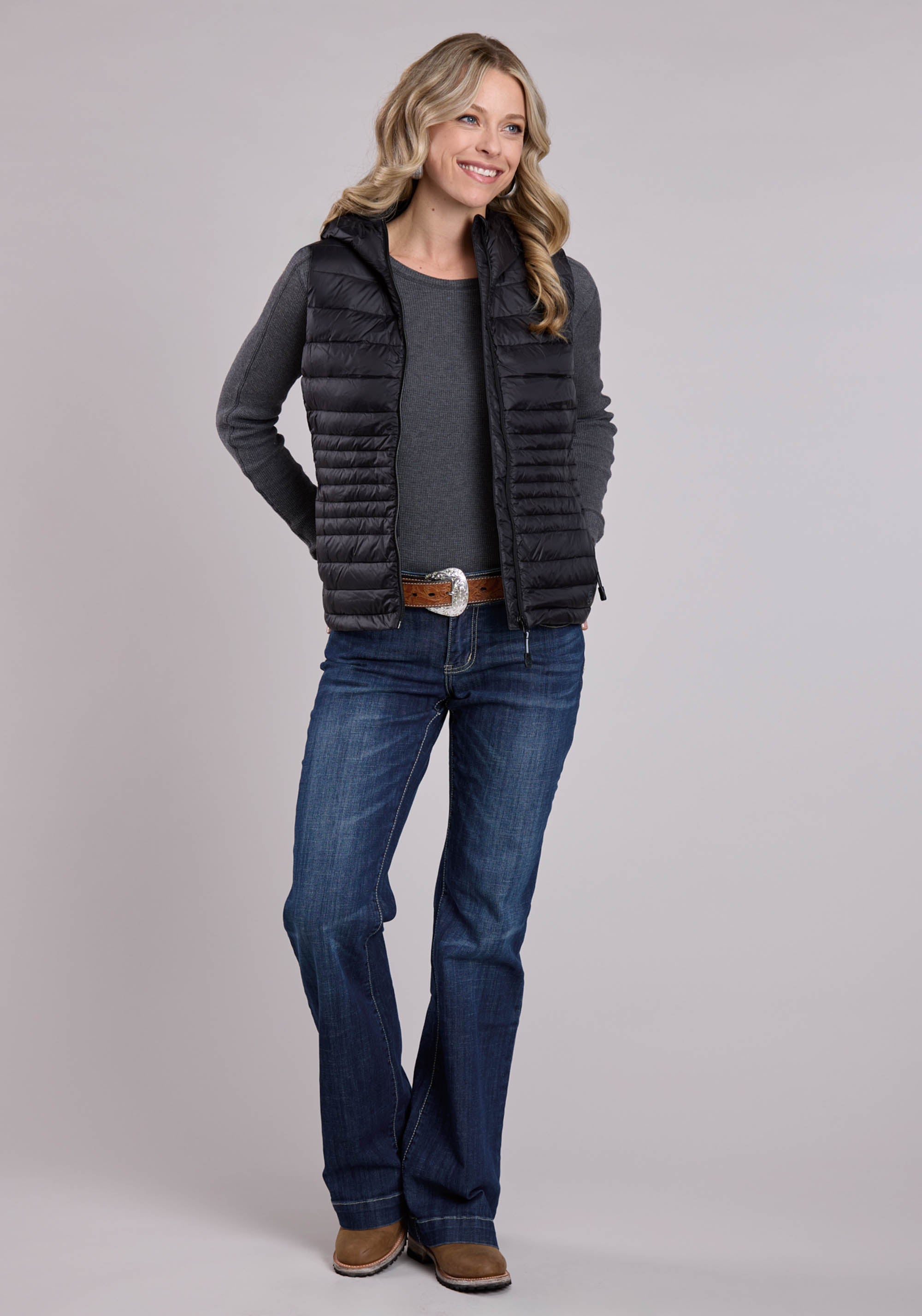 Roper Womens Vest Zipper Nylon Down Proof Coated Western Vest