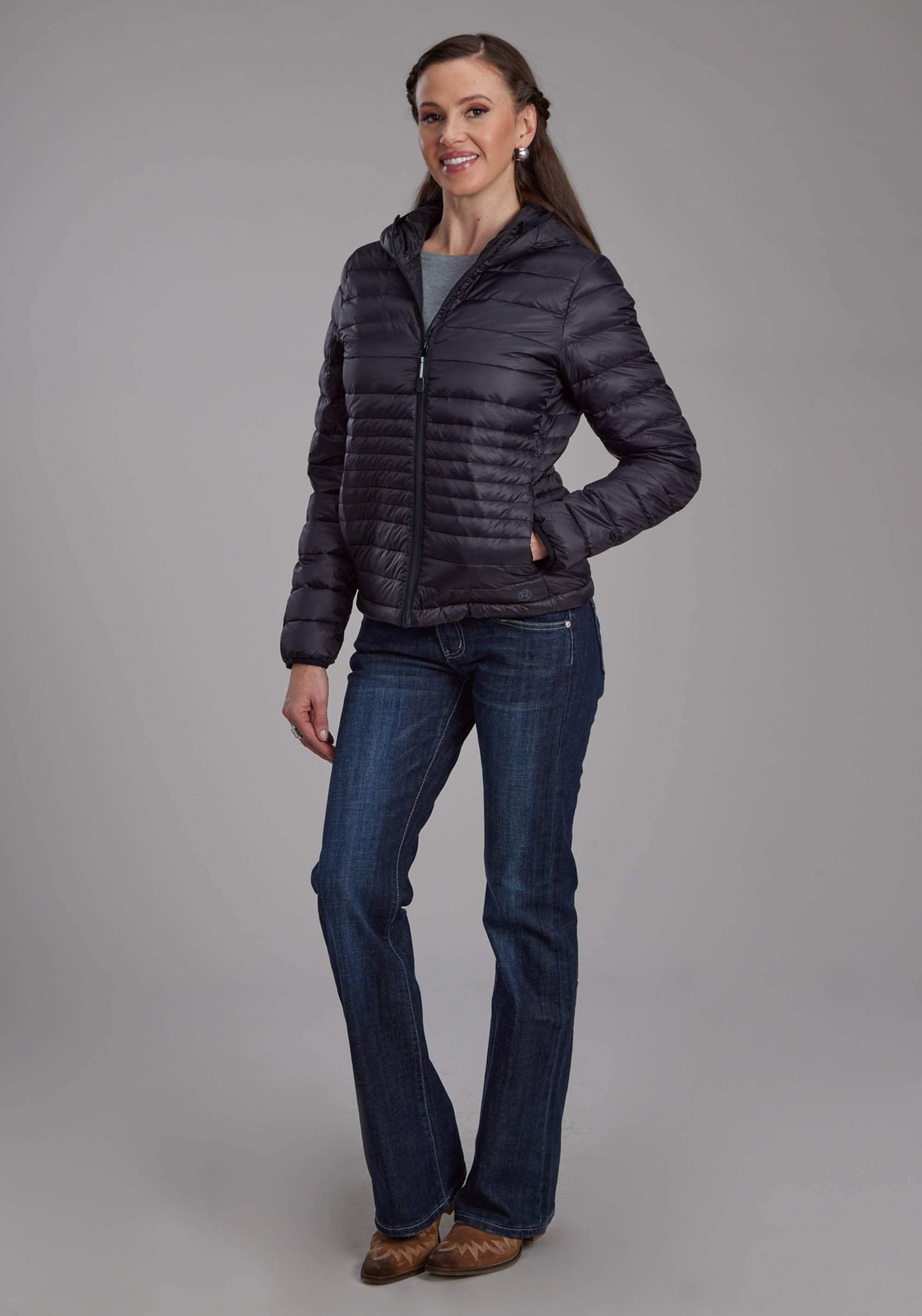 Roper Womens Black Nylon Down Zipper Jacket - Roper - Flyclothing LLC