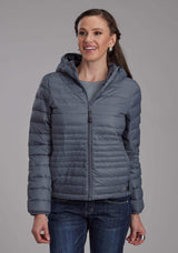 Roper Womens Silver Blue Down Proof Coated Zipper Jacket - Roper - Flyclothing LLC