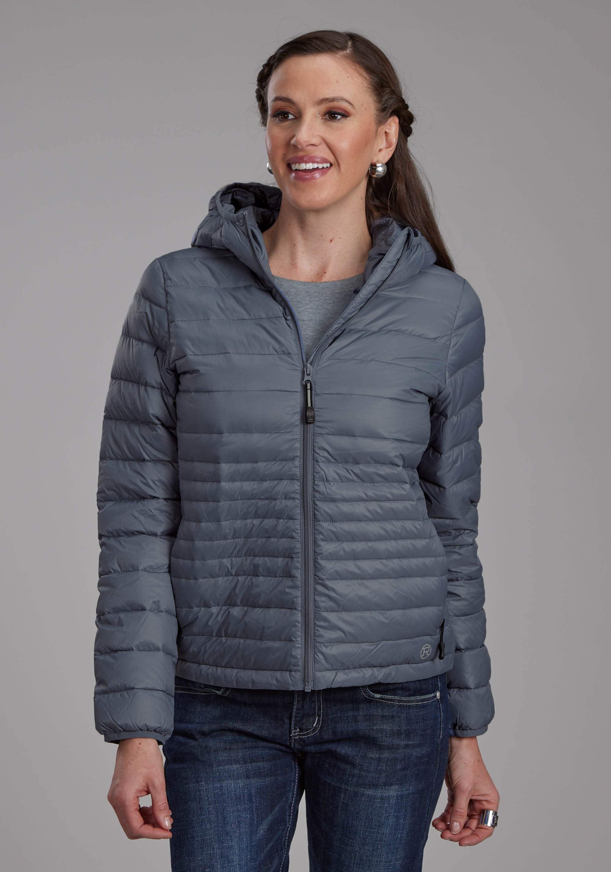 Roper Womens Silver Blue Down Proof Coated Zipper Jacket - Roper - Flyclothing LLC