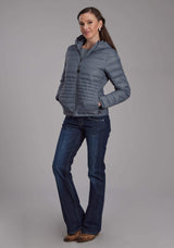 Roper Womens Silver Blue Down Proof Coated Zipper Jacket - Roper - Flyclothing LLC
