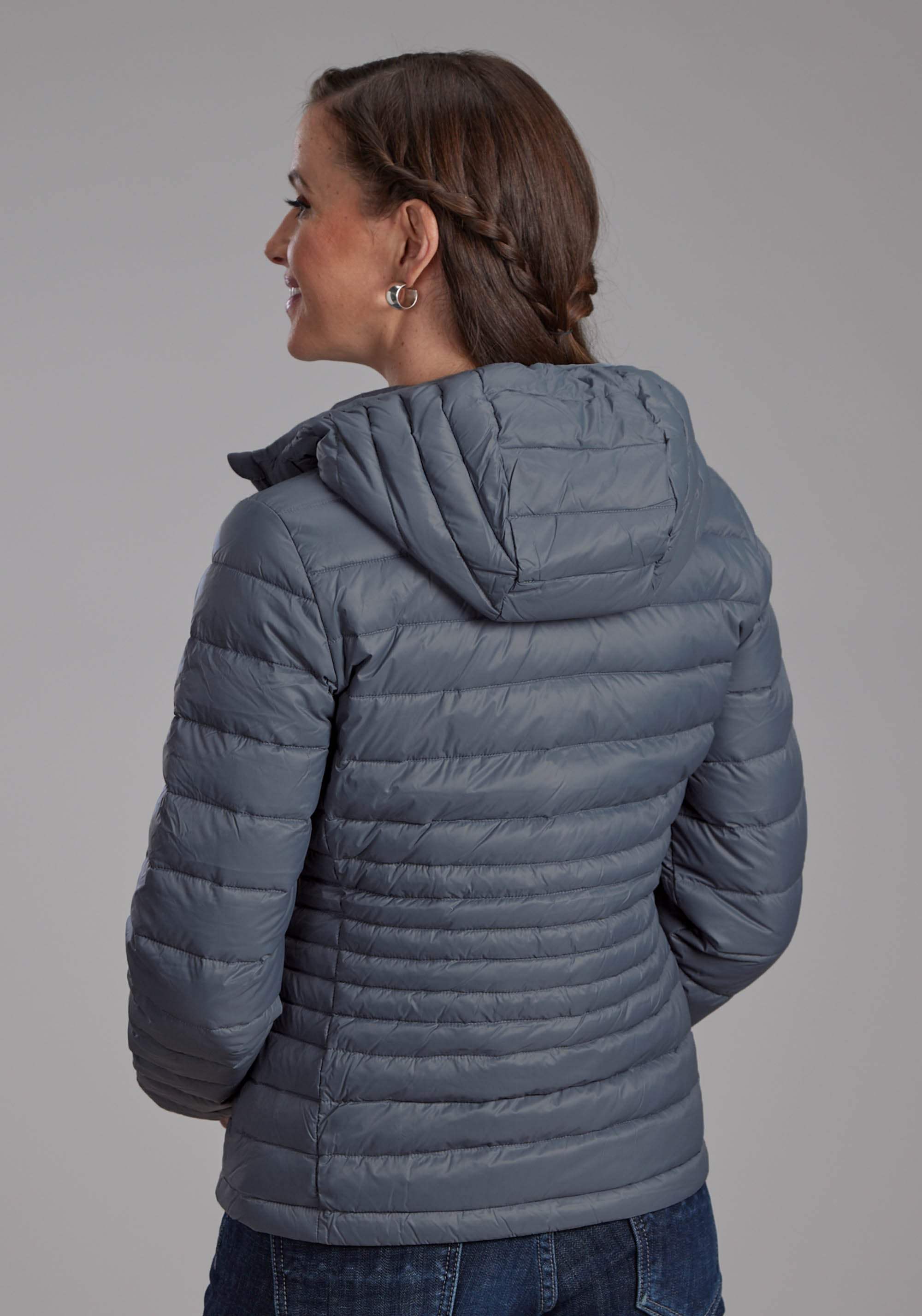 Roper Womens Silver Blue Down Proof Coated Zipper Jacket - Roper - Flyclothing LLC