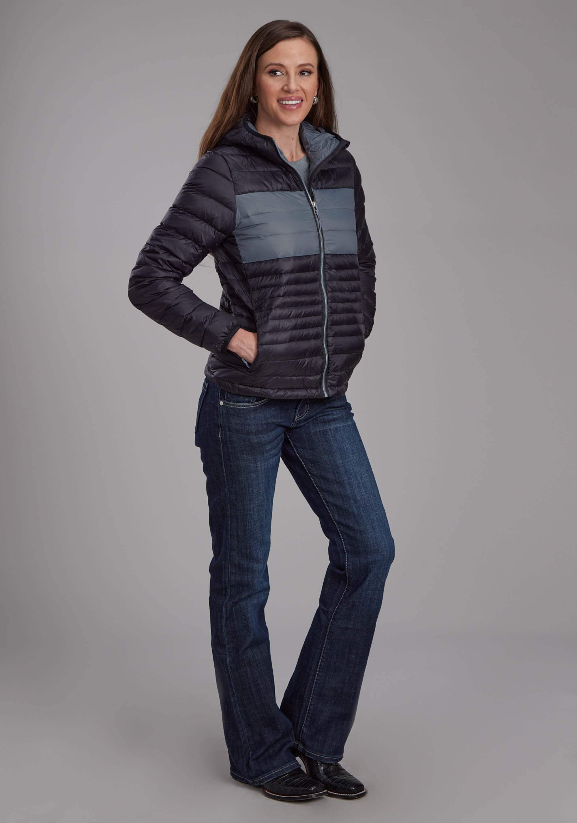 Roper Womens Black Nylon Hooded Down Zipper Jacket - Roper - Flyclothing LLC