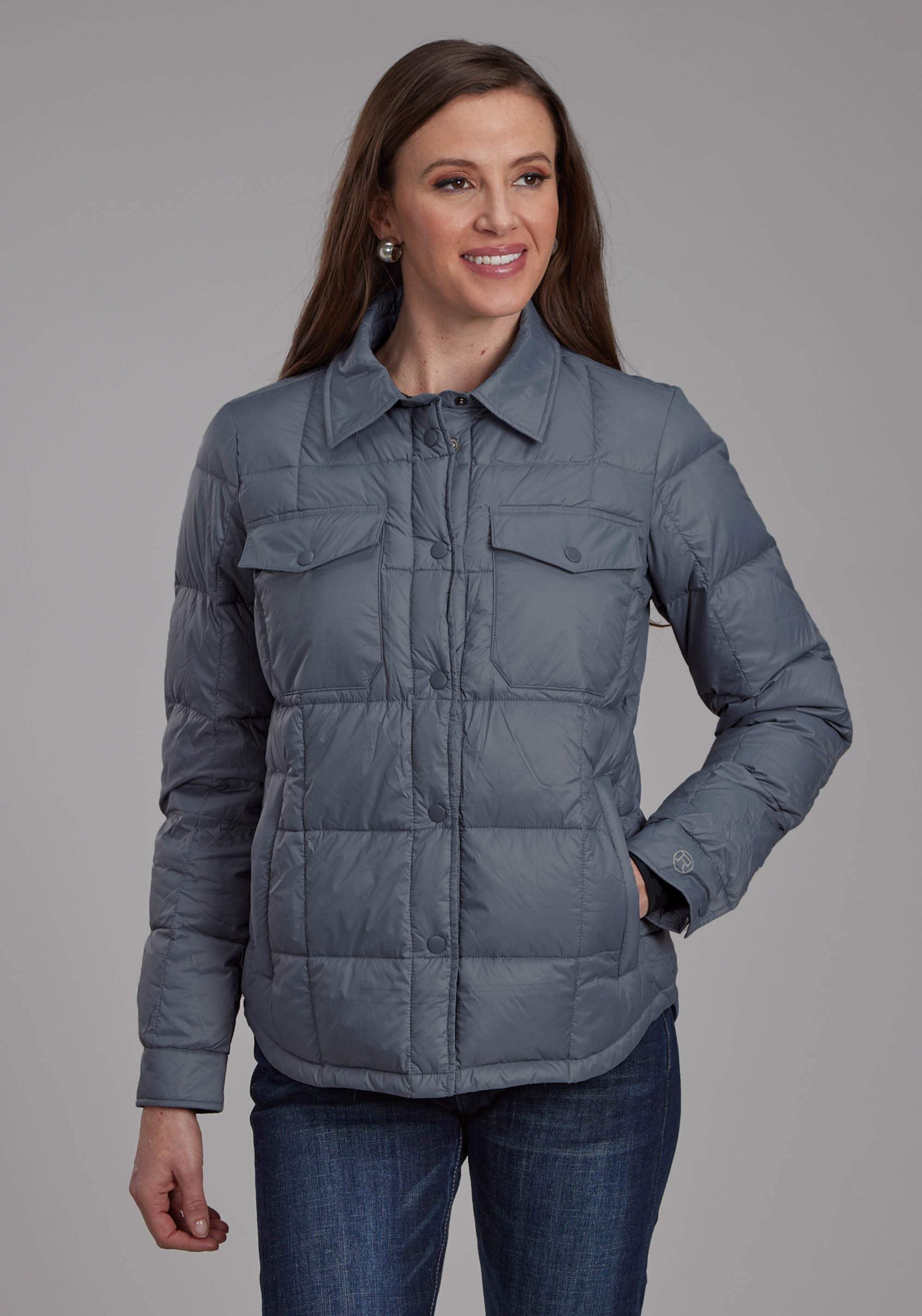 Roper Womens Silver Blue Nylon Shirt Snap Jacket - Roper - Flyclothing LLC