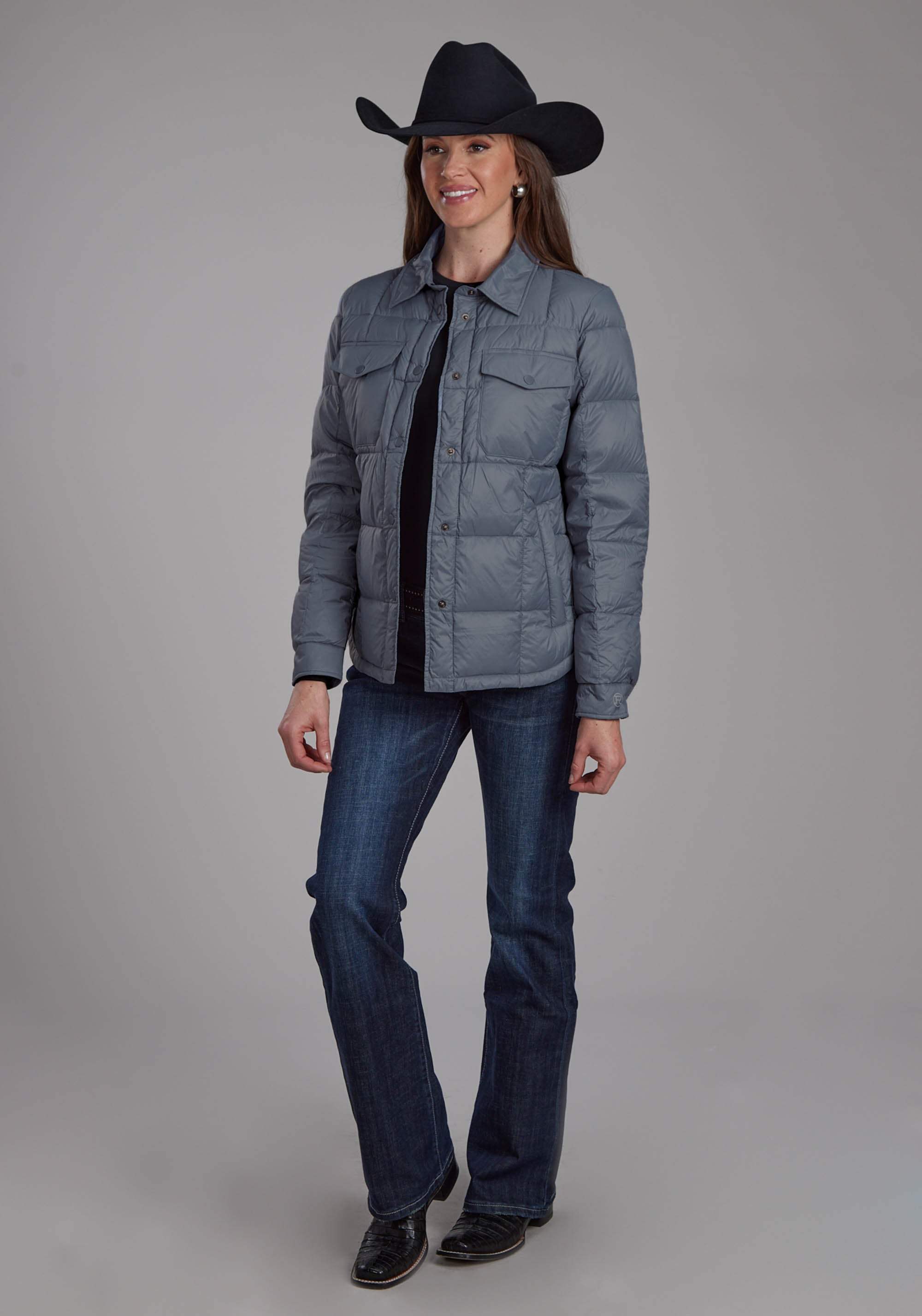 Roper Womens Silver Blue Nylon Shirt Snap Jacket - Roper - Flyclothing LLC