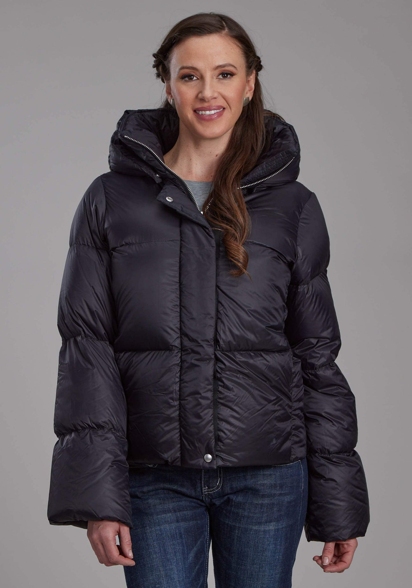 Roper Womens Black Nylon Down Puffer Coat Zipper Jacket - Roper - Flyclothing LLC