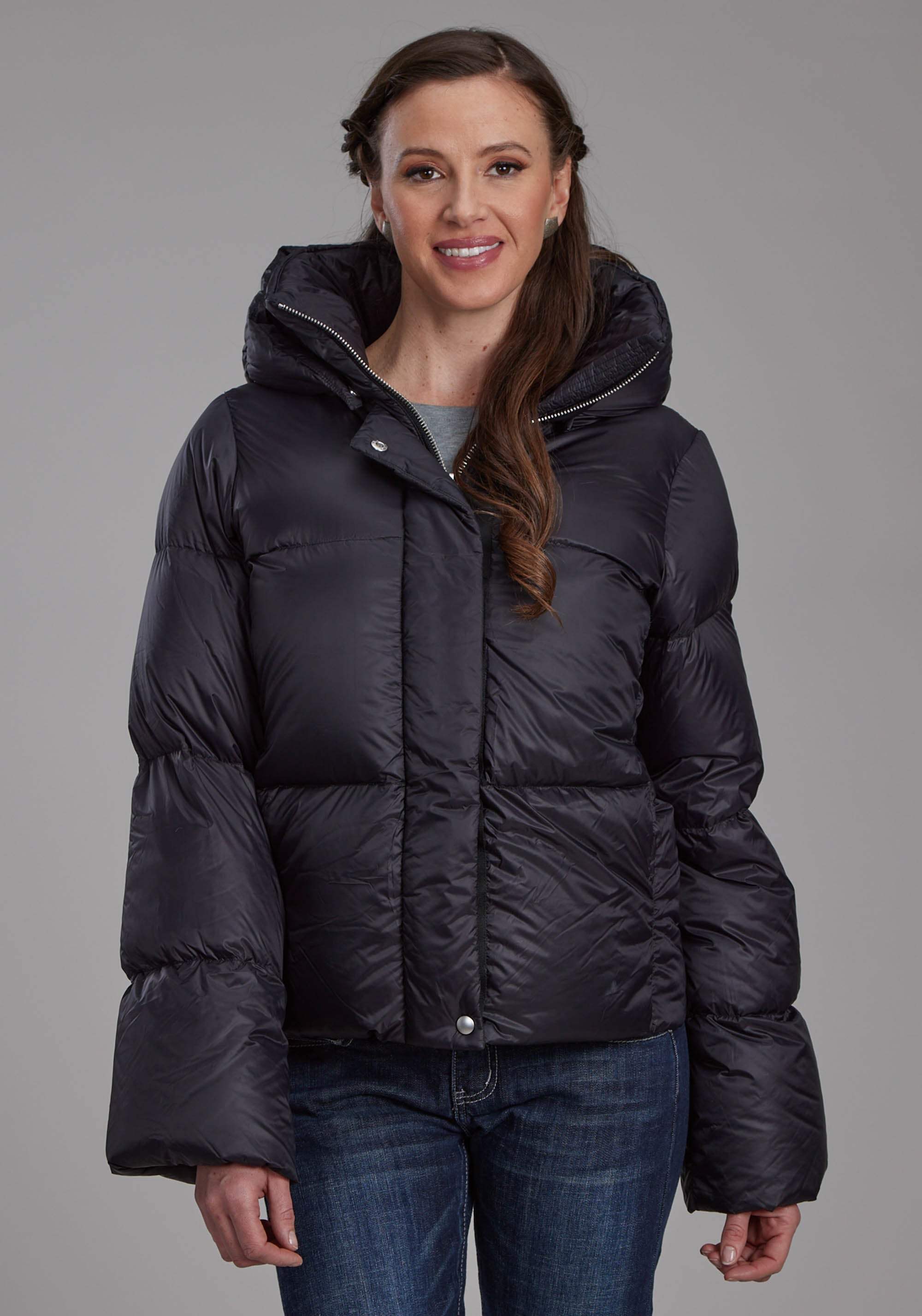 Roper Womens Black Nylon Down Puffer Coat Zipper Jacket - Roper - Flyclothing LLC