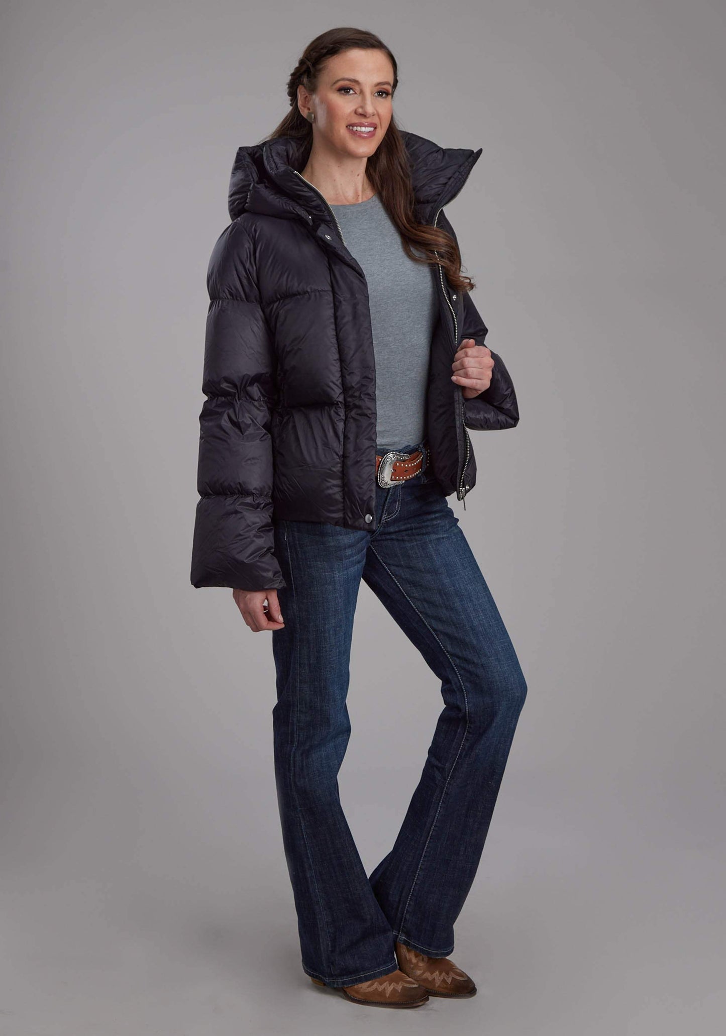 Roper Womens Black Nylon Down Puffer Coat Zipper Jacket - Roper - Flyclothing LLC