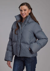 Roper Womens Silver Blue Nylon Dwn Puffer Coat Zipper Jacket - Roper - Flyclothing LLC